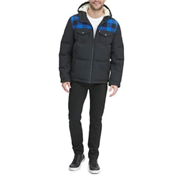 NEW * LEVI’S Men's Heavyweight Quilted Hooded Jacket, Mid-Length   L - Picture 13 of 13